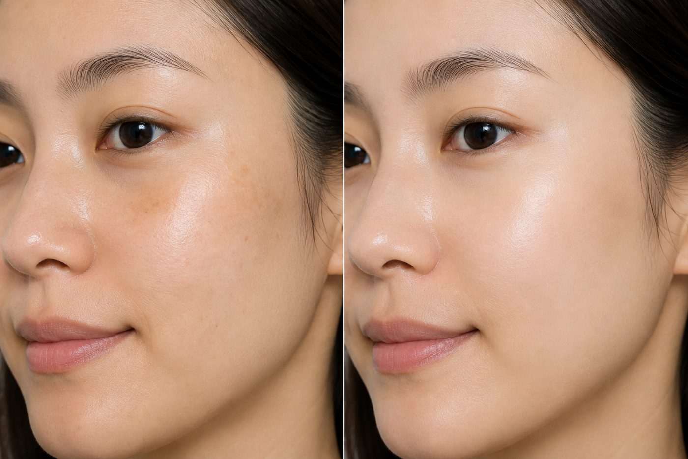 Skin tone before and after comparison